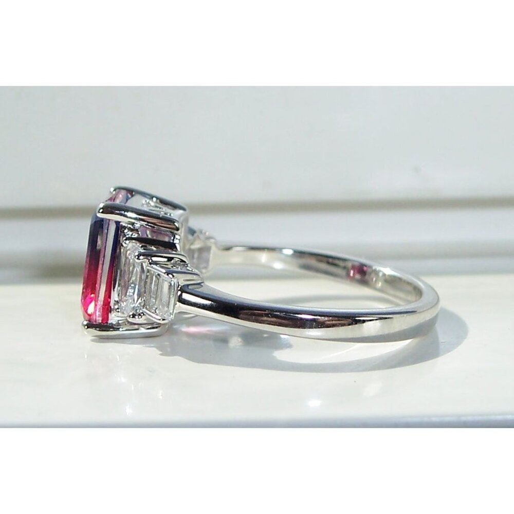 925 STERLING SILVER Bicolor Cubic Zirconia & Baguette Ring Blue & Pink - Picture 10 of 16